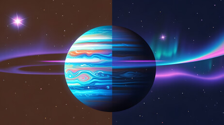 双色木星行星与极光宇宙背景