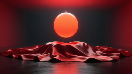 橙球悬垂红绸背景