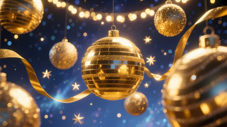 金色圣诞球与星灯