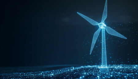 蓝色发光数字化风力发电机在网络背景中