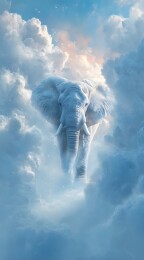 云端漫步的空灵白象梦幻天空治愈系艺术插画