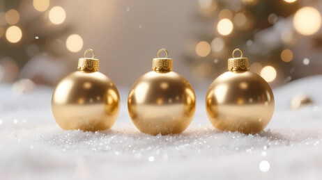 金色圣诞球雪地