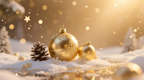 金色圣诞装饰雪枝