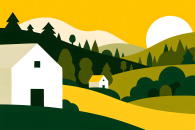 晴朗夏日乡村风景插画