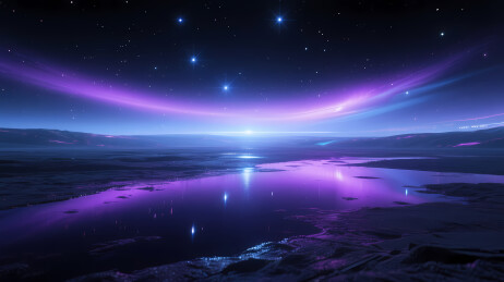 极光星夜湖面倒影