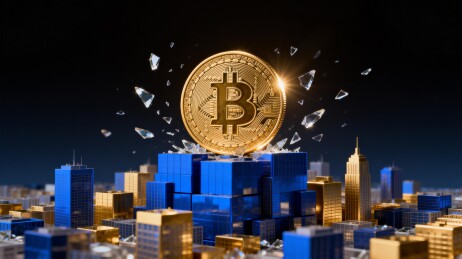 比特币象征金融未来城市景观