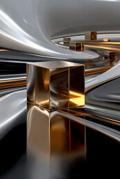 金属质感立方体与流动曲面背景