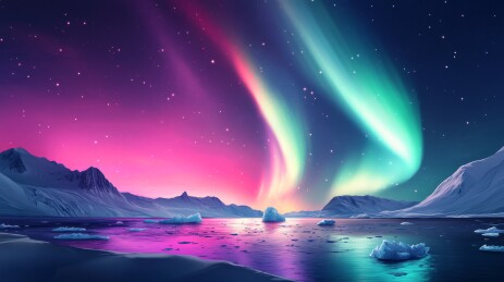 绚烂极光与冰川