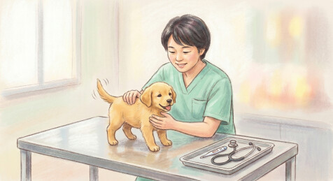 兽医给幼犬做日常检查