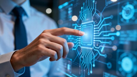 科技人员触摸虚拟电路图