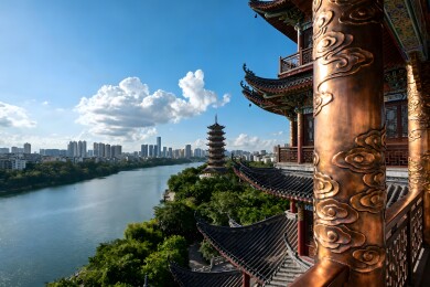 古塔江畔城市风光