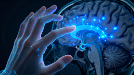科技感大脑与手部互动图像