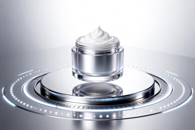 高科技展示台上的护肤霜