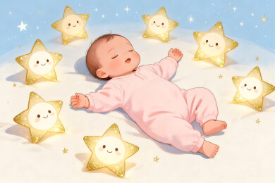 婴儿安睡星梦环绕温馨画面