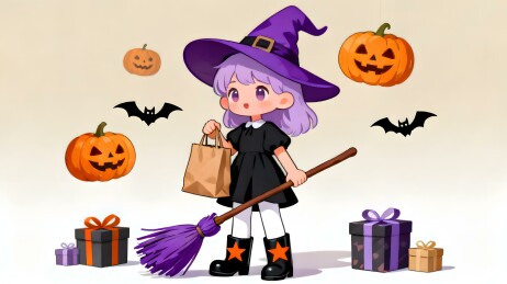 小女孩穿着巫师服装过万圣节