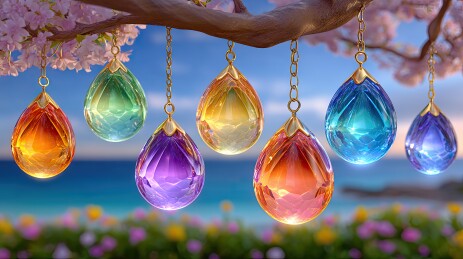 梦幻水晶挂饰点缀樱花树