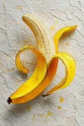 剥开的黄色香蕉水彩静物写生