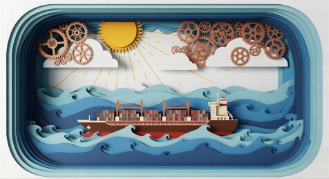 3D纸艺船在波浪中