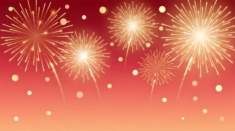 橙红背景绽放数簇大小不一烟花