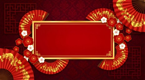 红金中式折扇喜庆装饰边框