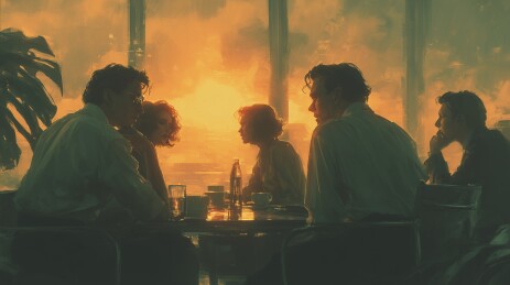 手绘插画风格商务会谈场景