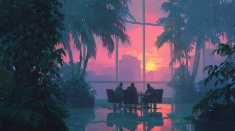 手绘插画风格商务会谈场景