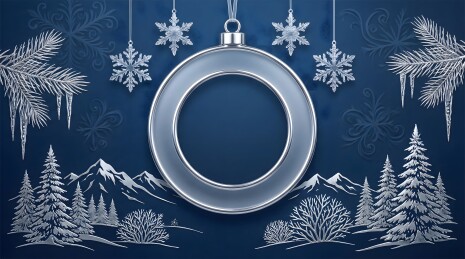 冬日冰雪山林与圣诞挂饰图案