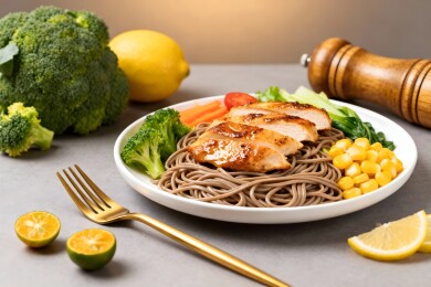 美味鸡胸意面配蔬菜