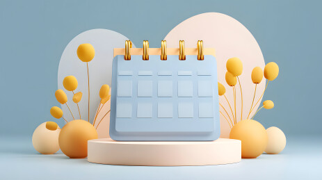 蓝色日历与装饰元素3D渲染