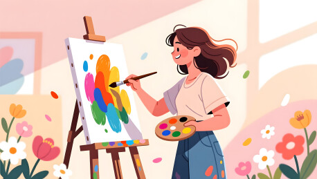女性艺术家在画室中自由地进行创作
