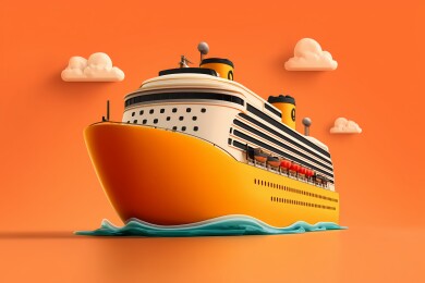 在海浪中航行的豪华邮轮的3D卡通插画