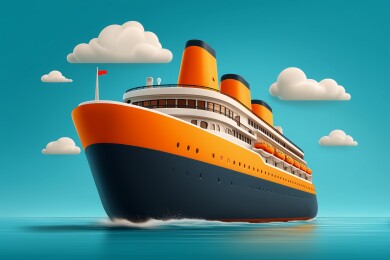在海浪中航行的豪华邮轮的3D卡通插画