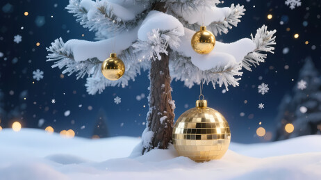 雪覆金饰圣诞树