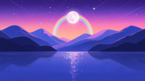 梦幻月夜山水倒影