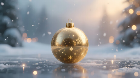 金色圣诞球雪景