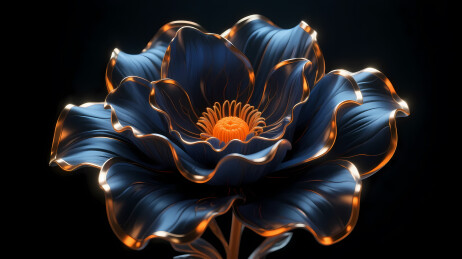 深蓝金边橙心花