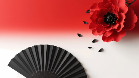 红花黑扇红白渐变