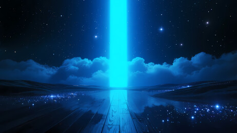 蓝色光束映夜湖