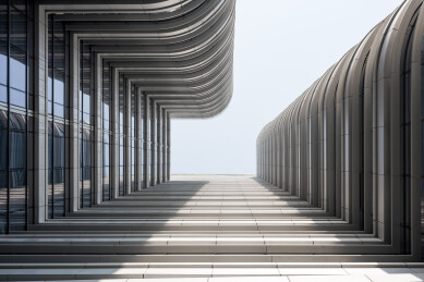 现代建筑廊道光影交错几何结构