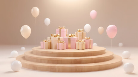 粉色气球与礼盒场景