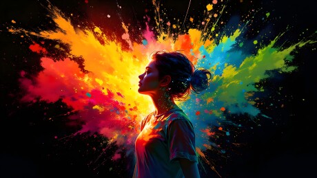 色彩喷溅中的侧脸女子