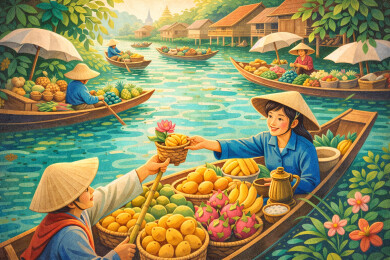 水上市场鲜果交易