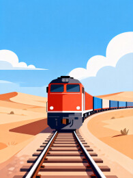扁平插画沙漠中行驶的中欧班列