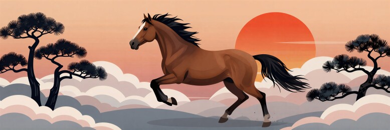 卡通骏马踏云图