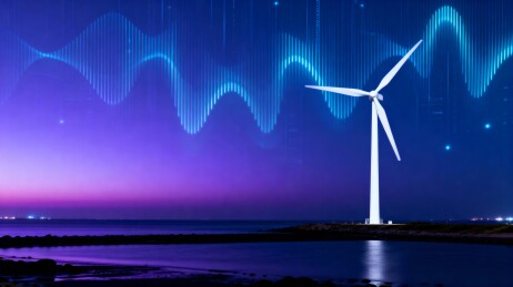 风力发电机夜景与波形图