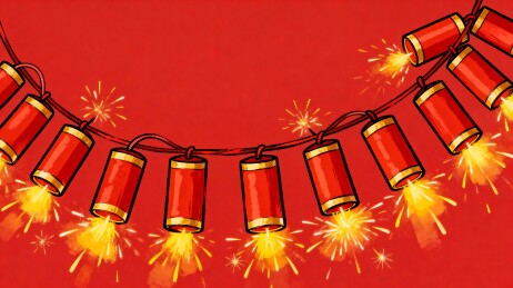 红色背景上的鞭炮烟花