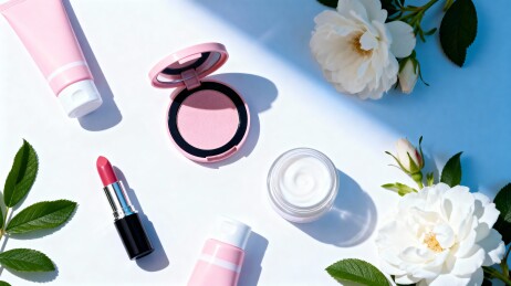 化妆品与花卉静物摆拍