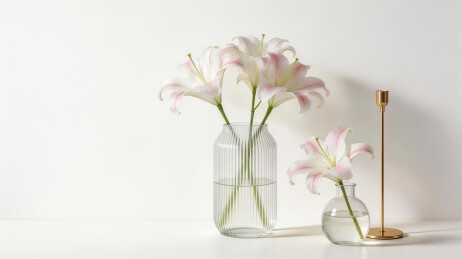 白色百合花与金色烛台静物