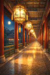 月夜宫灯长廊