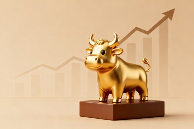 金色牛雕像象征股市上涨